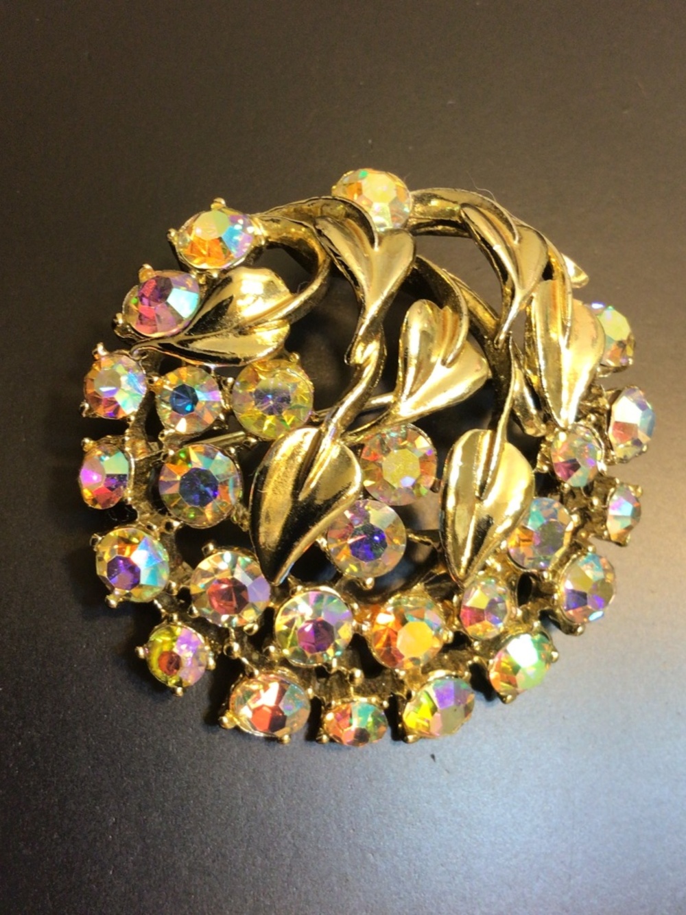 Vintage 60s Signed BSK Silver-tone Brooch Pin AB Rhinestones Jewelry